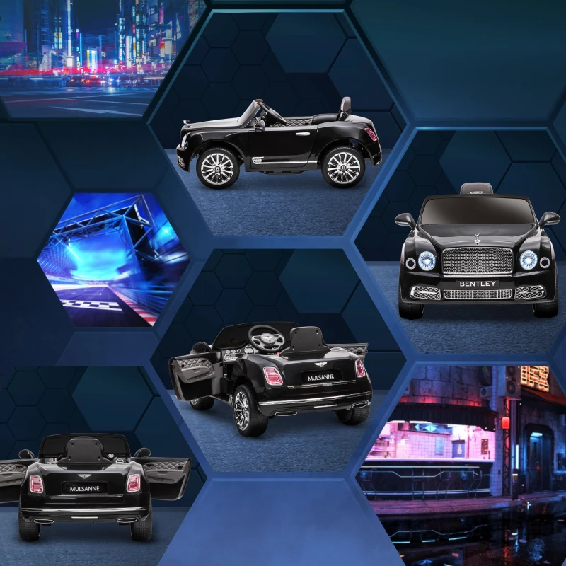 HOMCOM Carro Elétrico Bentley Mulsanne 12V com 2 Motores Farol Buzina Música USB e Abertura de Portas 3-5km/h 120x71x48cm Preto