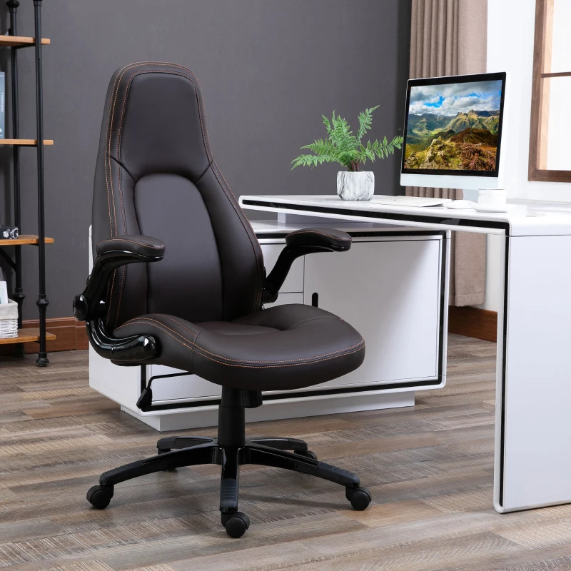 Vinsetto Computer Gaming Chair, PU Leather Office Chair, Swivel Desk Chair with Adjustable Arms and Height, Padded Armrest and Seat, Rolling Wheels, Coffee
