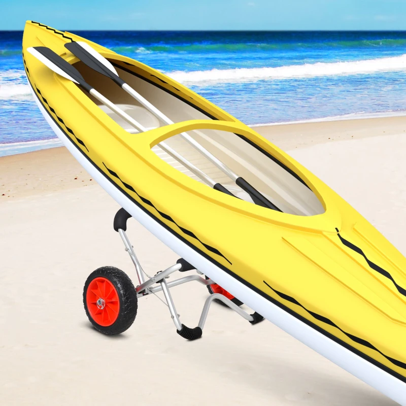 HOMCOM Kayak Cart Aluminum Boat Canoe Carrier Dolly Trolley Transport Trailer with Airless Beach Tires for Sand 75L x 43D x 46H cm