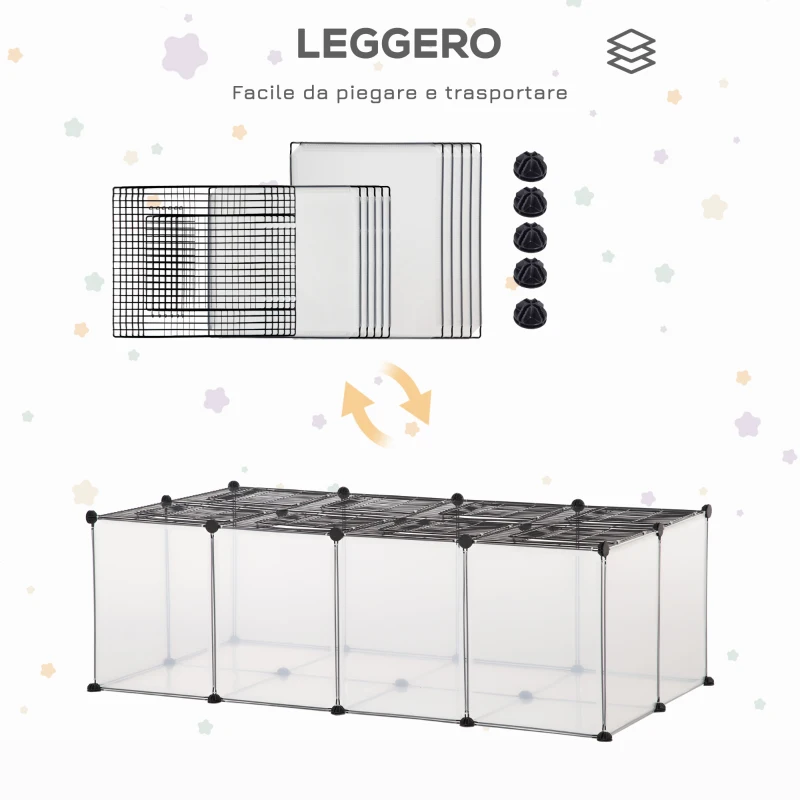 PawHut Recinto per Criceti e Roditori Modulabile con Accessori Montaggio, Resina e Acciaio, 140x70x45cm