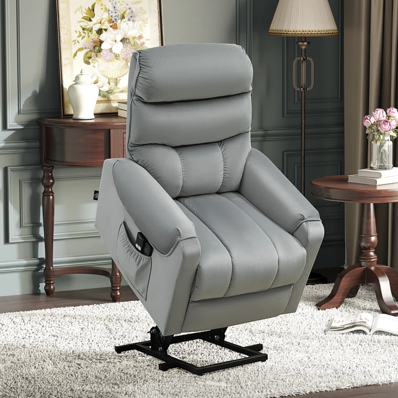 HOMCOM Poltrona de Massagem Relax Poltrona Levanta Pessoas com Reclinação Elétrica em até 135° com Controle Remoto e 8 Zonas de Massagem Estofado em Veludo e Acolchoada 79x97x103cm Cinza