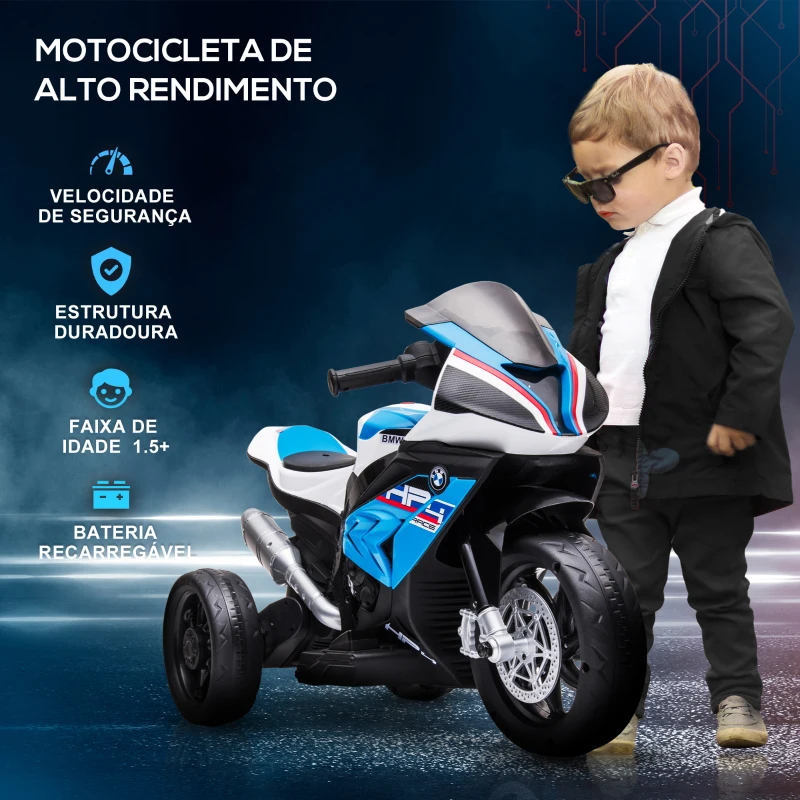 HOMCOM Mota Elétrica BMW HP4 com Música USB Velocidade 2,5km/h Avance e Retrocesso 82,5x42x54cm Vermelha