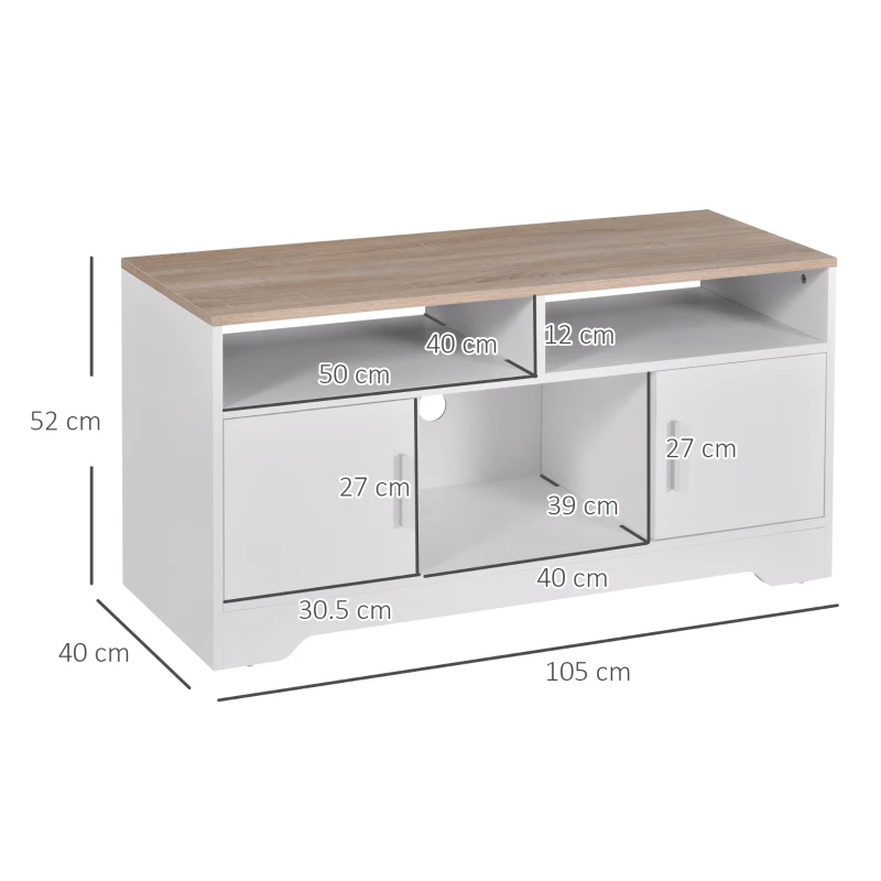 Homcom Mobilier TV 42” – Alb & Lemn Natural, Design Compact 105×52 cm