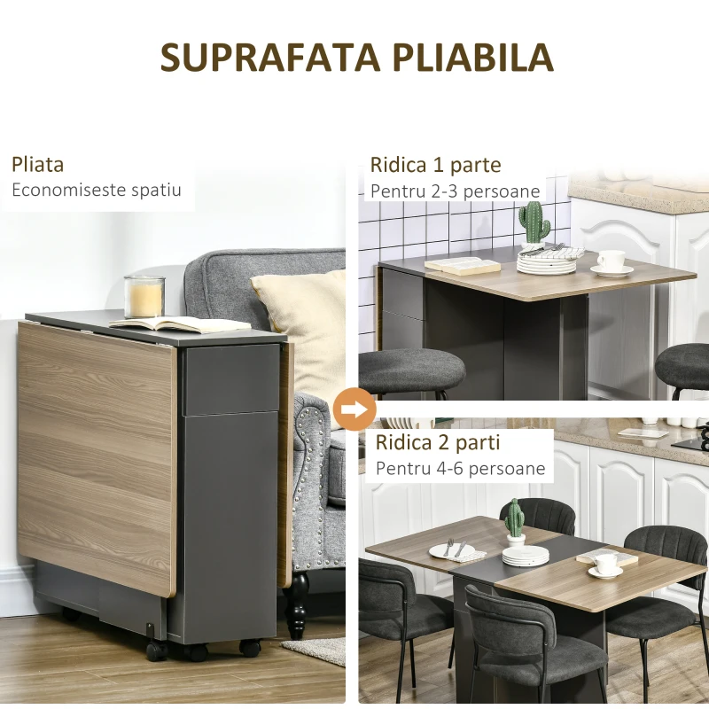 Homcom Masa Pliabila Sufragerie – 140×76×76 cm, Cu Dulap, Sertare & Roti(m-5)