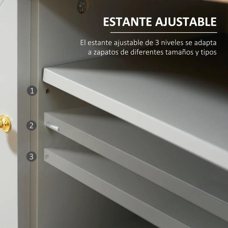 HOMCOM Mueble Zapatero para 6 pares de Zapatos Armario con Puertas de Rejilla de Estilo Cannage 80x35x45 cm Gris