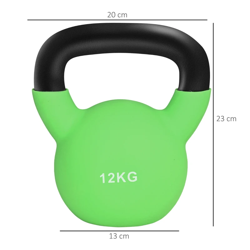 HOMCOM Pesa Rusa de 12 kg de Hierro Fundido con Revestimiento de Neopreno para Entrenamiento de Fuerza 20x13x23 cm Verde