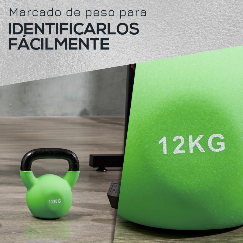 HOMCOM Pesa Rusa de 12 kg de Hierro Fundido con Revestimiento de Neopreno para Entrenamiento de Fuerza 20x13x23 cm Verde