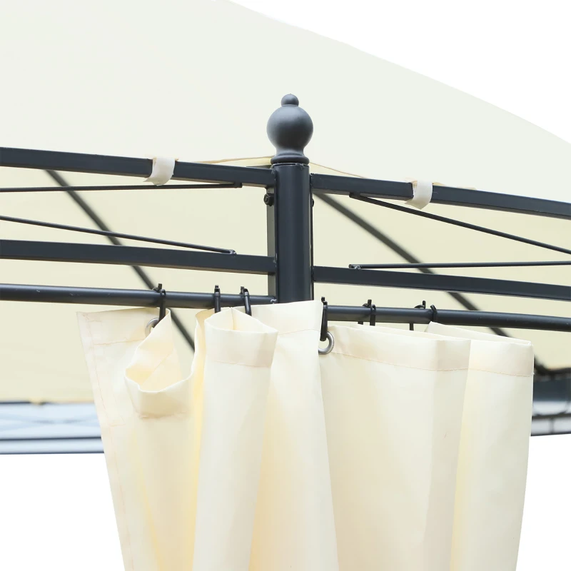 Outsunny Foisor de Gradina Rotund cu Acoperis Dublu, Curele Velcro si Perdele din Otel si Poliester, Ø350 x 275 cm, Alb