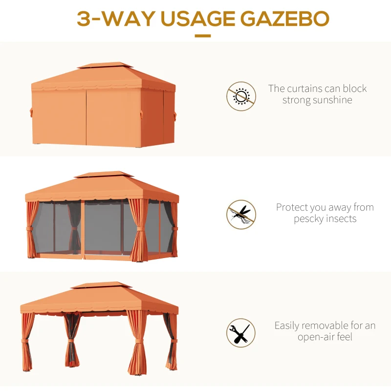 OutSunny Pavilion Luxury Cort de Gradina cu baldachin impermeabil, 3x4m Portocaliu