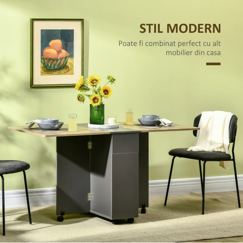 Homcom Masa Pliabila Sufragerie – 140×76×76 cm, Cu Dulap, Sertare & Roti(m-4)