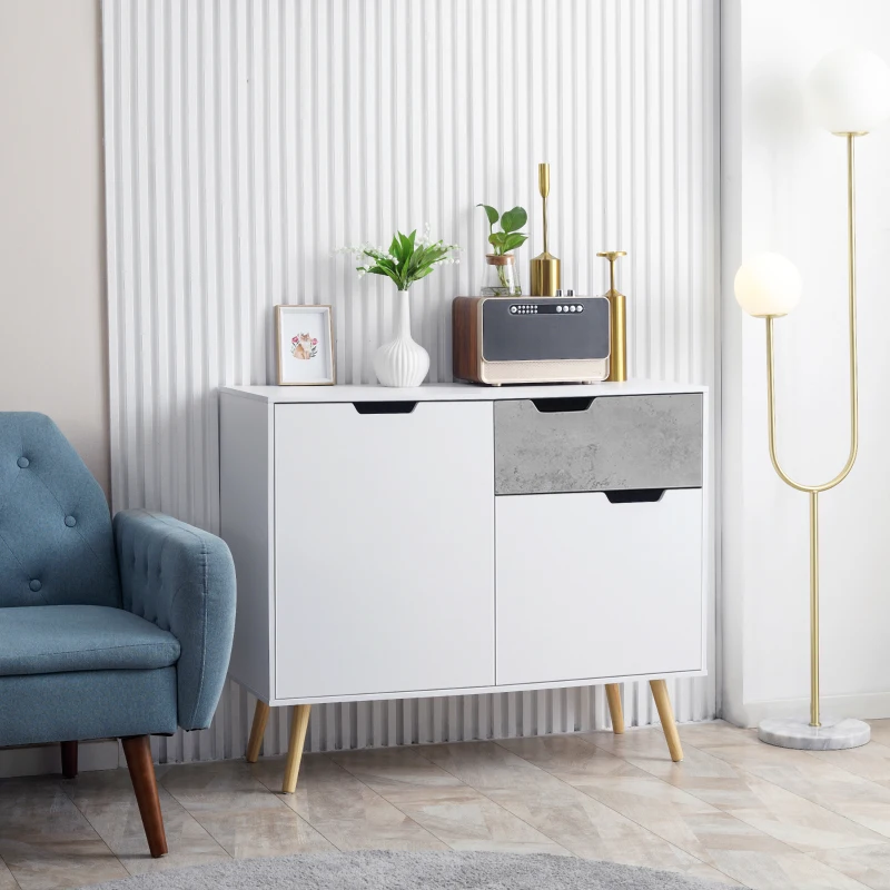 HOMCOM Dulap modern pentru depozitare, dulap decorativ cu sertar, 2 usi pentru dormitor, living, hol, gri deschis