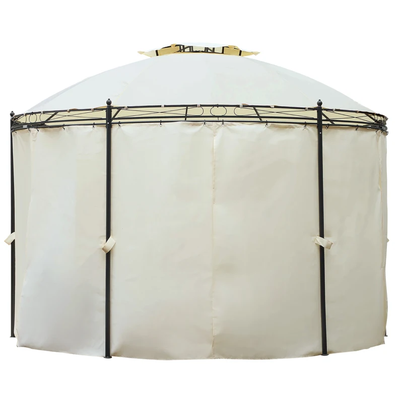 Outsunny Foisor de Gradina Rotund cu Acoperis Dublu, Curele Velcro si Perdele din Otel si Poliester, Ø350 x 275 cm, Alb