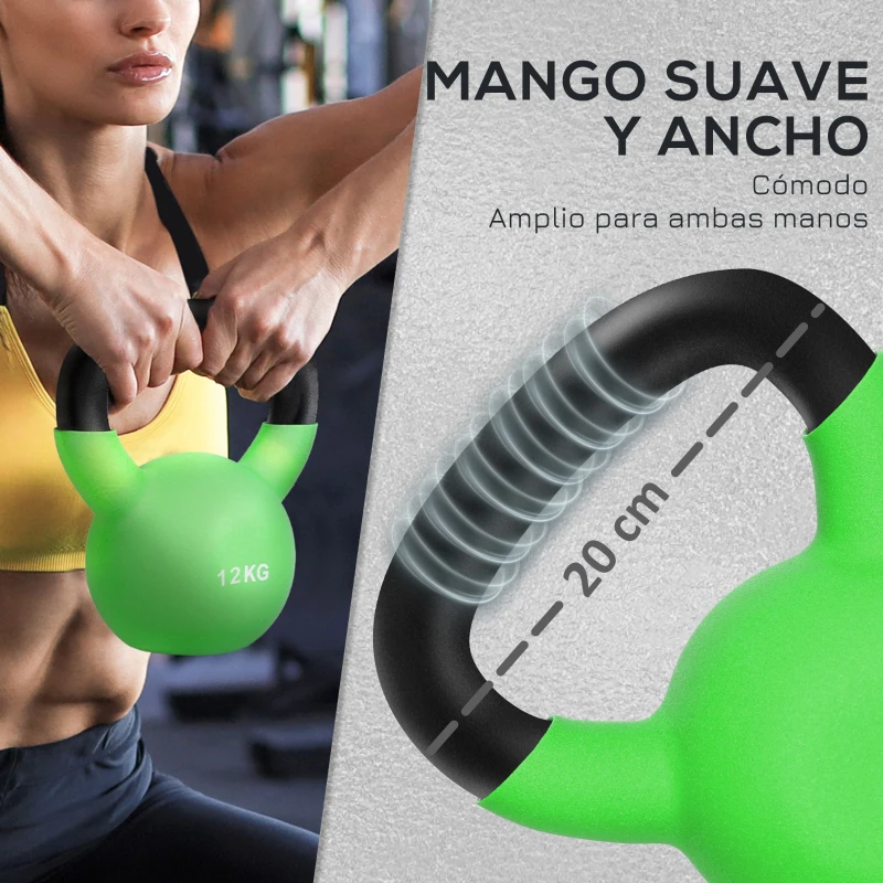 HOMCOM Pesa Rusa de 12 kg de Hierro Fundido con Revestimiento de Neopreno para Entrenamiento de Fuerza 20x13x23 cm Verde