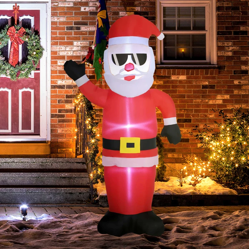 Outsunny Mos Craciun gonflabil, afisaj in aer liber cu LED in curte pentru petrecere in gradina 1,8m