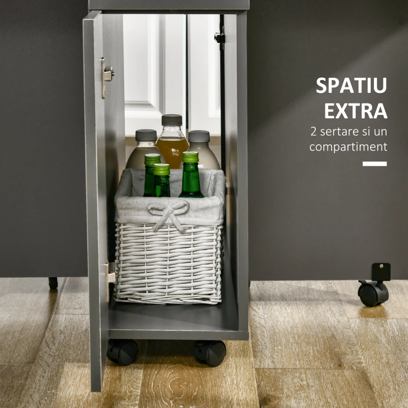 Homcom Masa Pliabila Sufragerie – 140×76×76 cm, Cu Dulap, Sertare & Roti(m-6)