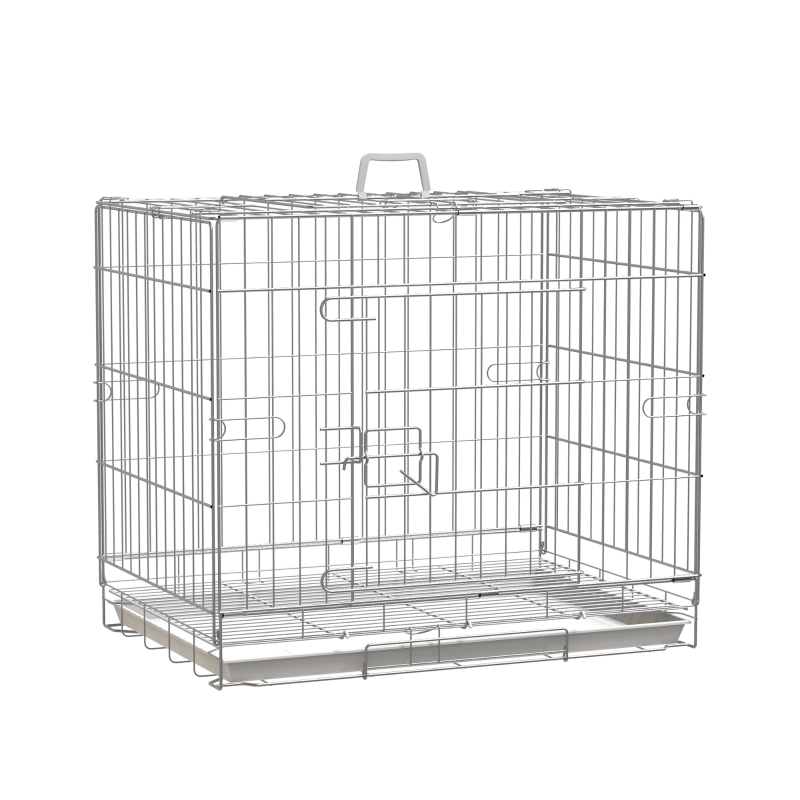 PawHut Jaula Plegable para Perros Jaula Metálica para Perros con Bandeja Extraíble y 2 Puertas 61x43x50 cm Blanco