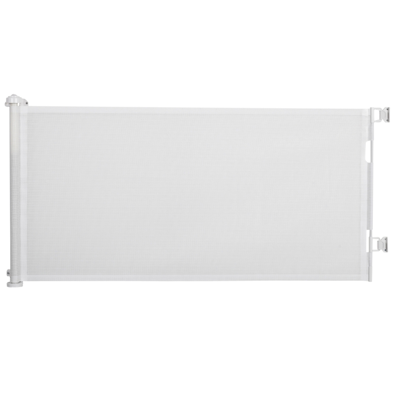 PawHut Puerta de Seguridad Extensible 0-150 cm Barrera Retráctil para Mascotas para Escaleras 165x10,7x85 cm Blanco