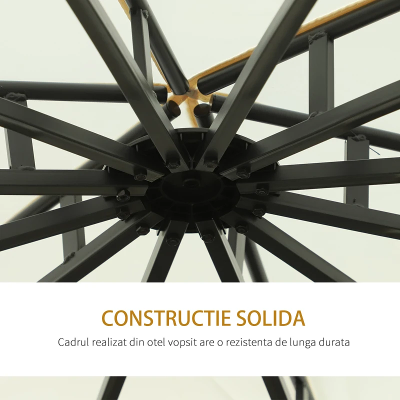 Outsunny Foisor de Gradina Rotund cu Acoperis Dublu, Curele Velcro si Perdele din Otel si Poliester, Ø350 x 275 cm, Alb