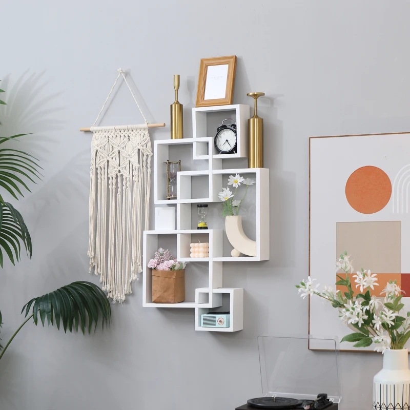 HOMCOM Rafturi pentru perete, 5 cuburi, cu accesorii de fixare, alb