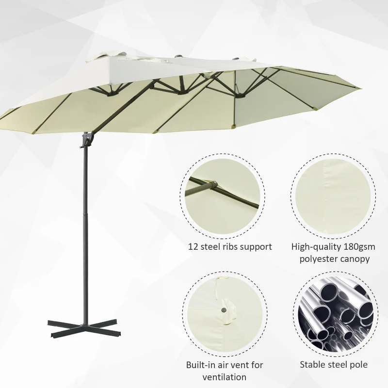 Outsunny Umbrela dubla din poliester Anti-UV impermeabil bej 440x270x250cm