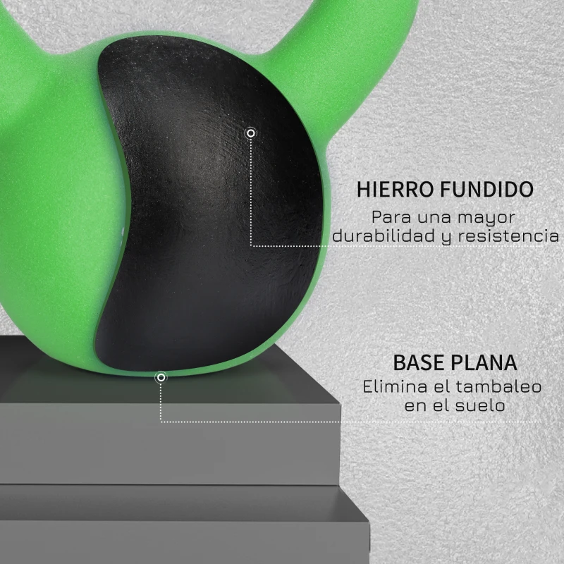 HOMCOM Pesa Rusa de 12 kg de Hierro Fundido con Revestimiento de Neopreno para Entrenamiento de Fuerza 20x13x23 cm Verde