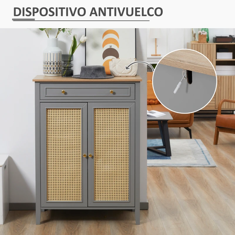 HOMCOM Mueble Aparador Moderno Armario Zapatero para 9 Pares de Zapatos con Puertas de Rejilla y Cajón 80x40x110 cm Gris