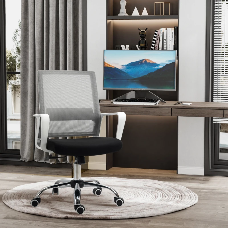 Vinsetto Fauteuil chaise de bureau ergonomique hauteur réglable pivotante 360° revêtement maille tricolore noir gris blanc