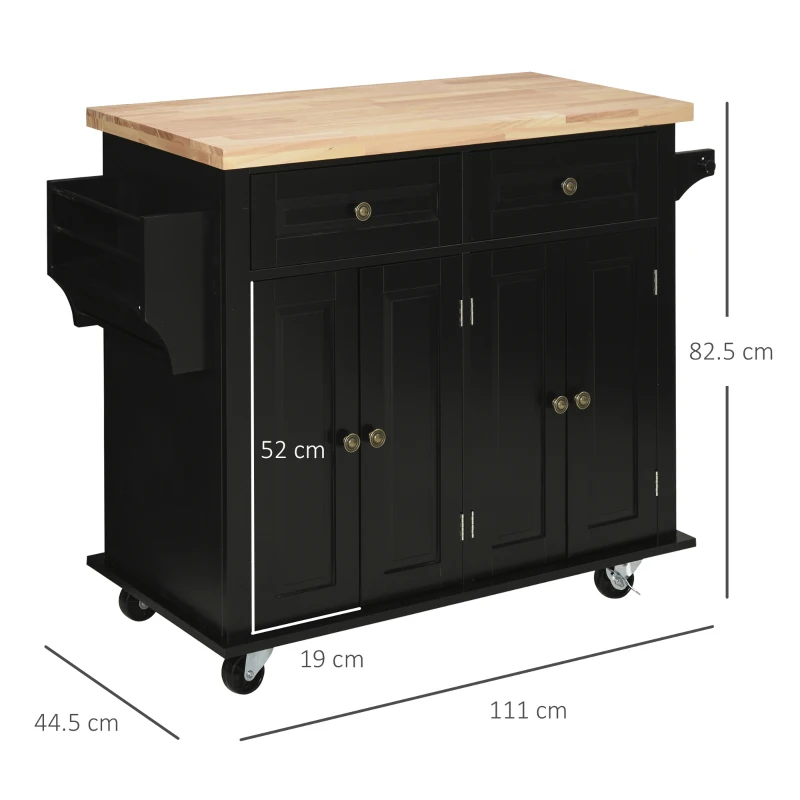 HOMCOM Insula Bucatarie pe Roti – Blat Lemn, Rafturi & Suporturi(m-3)