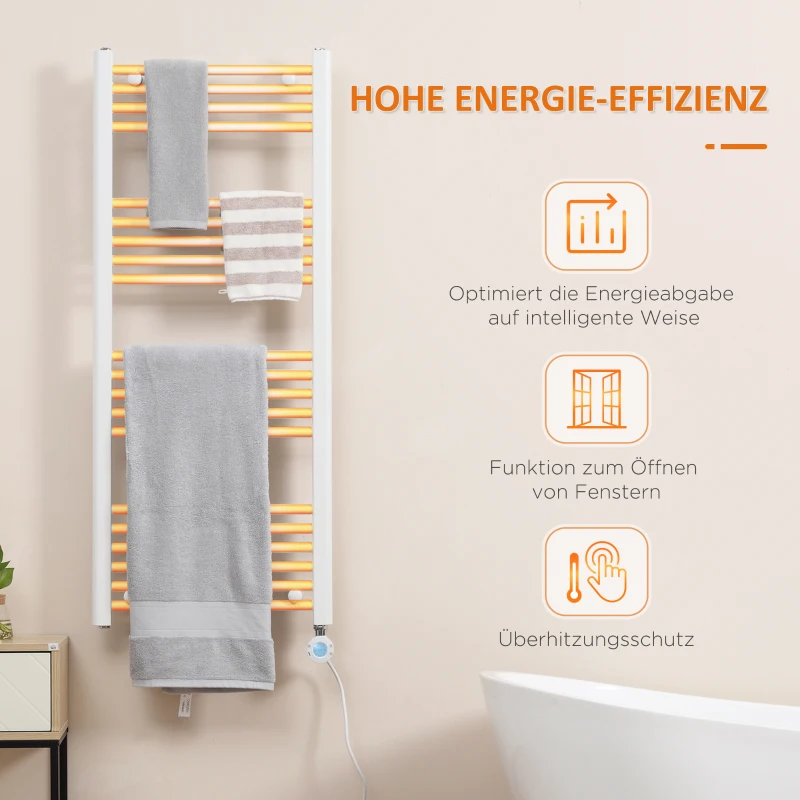 HOMCOM Badezimmerheizung, 24/7-Programmierung, 4 Modi, Überhitzungsschutz, 50 cm x 129 cm, Weiß