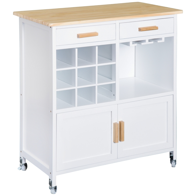 HOMCOM Rolling Kitchen Cart Island-White