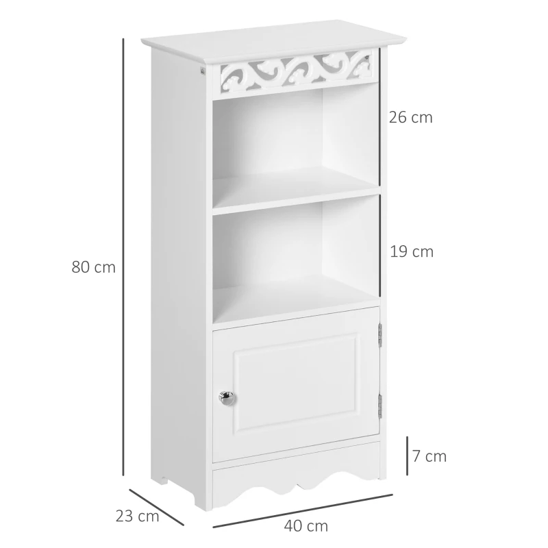 Homcom Dulapior Baie Lemn Alb – Decor Floral Sculptat 40×23×80 cm(m-3)