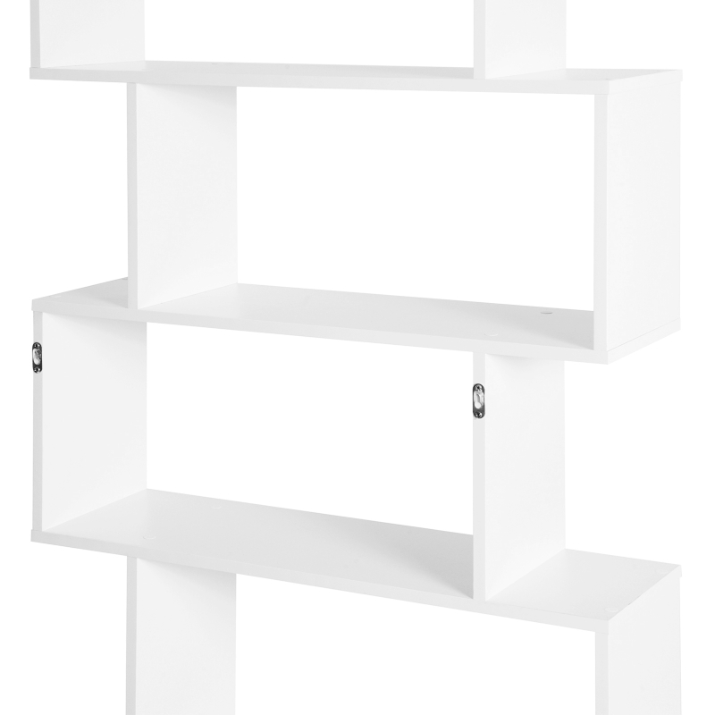 HOMCOM Wooden Wood S Shape Storage Display 6 Shelves Room Divider Unit Chest Bookshelf Bookcase Cupboard Cabinet Home Office Furniture (White)