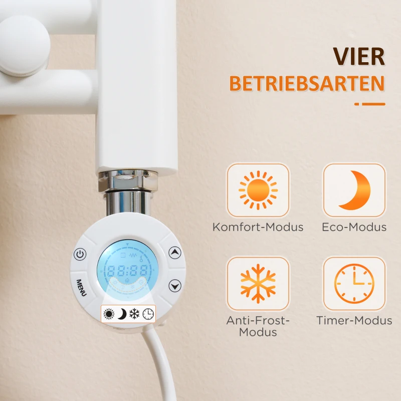 HOMCOM Badezimmerheizung, 24/7-Programmierung, 4 Modi, Überhitzungsschutz, 50 cm x 129 cm, Weiß