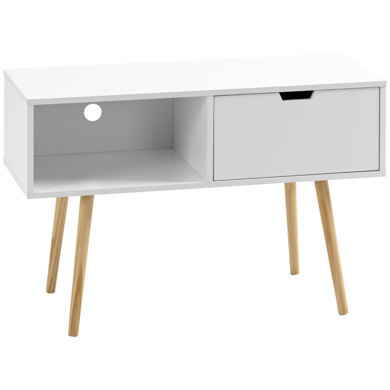 HOMCOM TV Cabinet Unit for TVs up to 47'' Flat Screen with Shelf and Drawer, Entertainment center with Cable Hole for Living Room, Bedroom, White