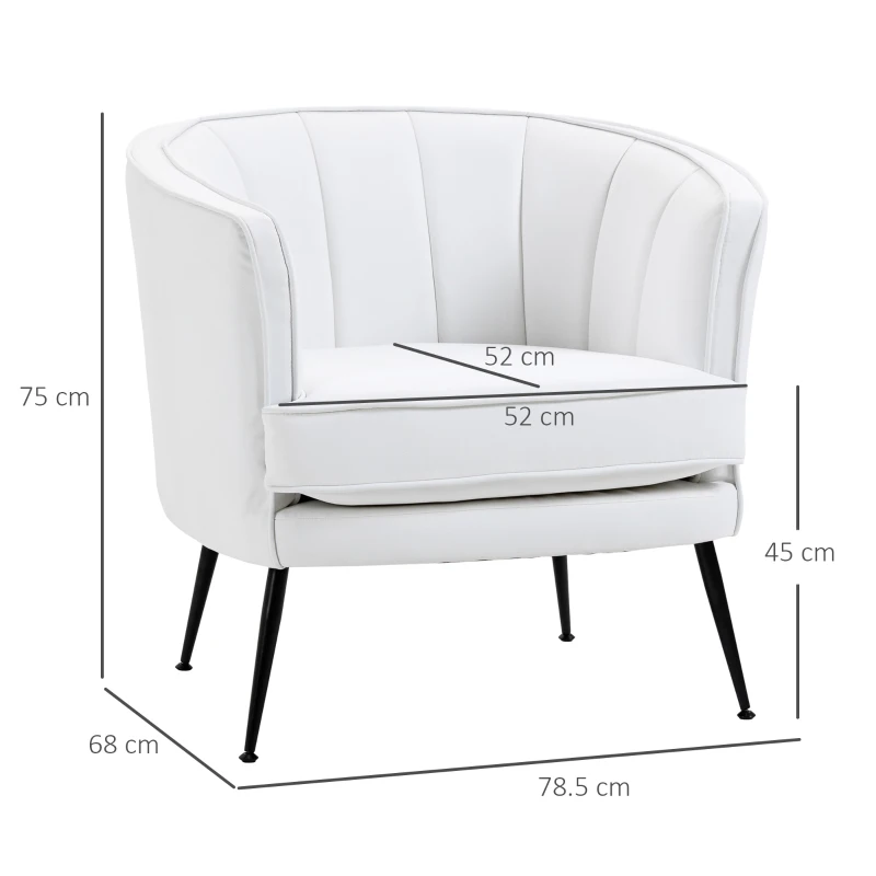 HOMCOM Poltroncina da Camera Imbottita con Rivestimento in Finta Pelle e Gambe in Acciaio, Bianco