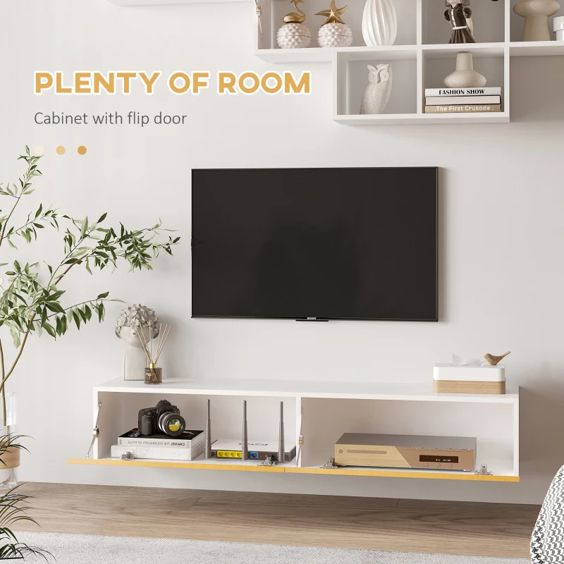 HOMCOM Dulap TV modern cu dulap de perete, centru de divertisment cu rafturi de depozitare pe perete pentru living dormitor, alb si maro deschis