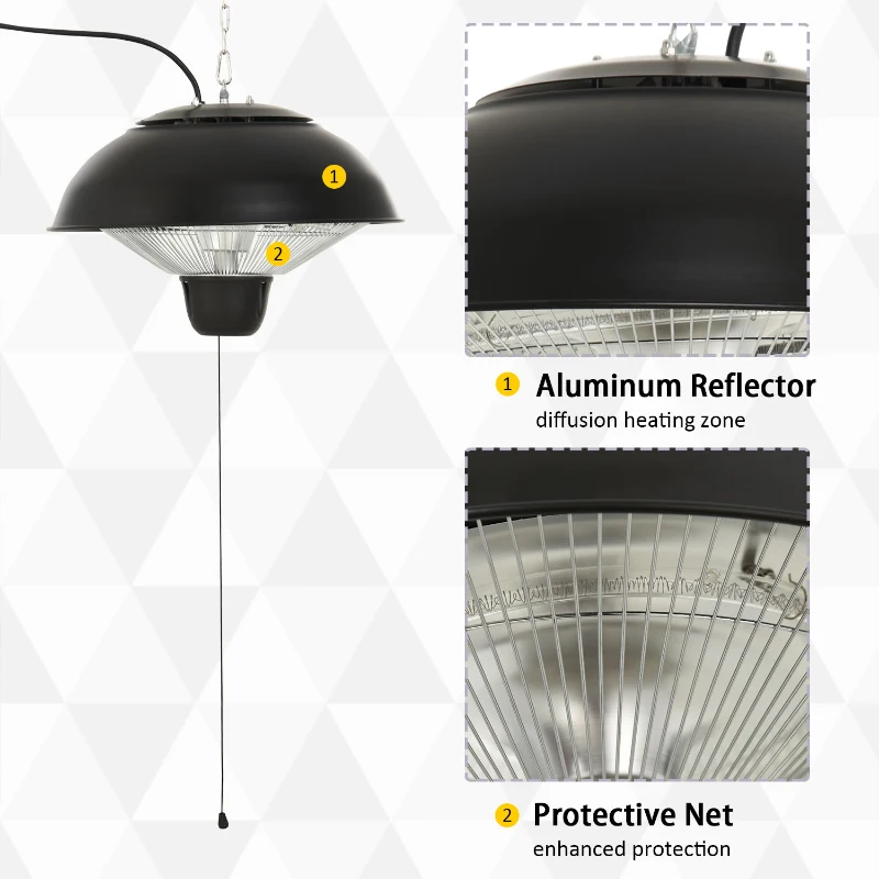 Outsunny Lampa pentru Incalzire Electrica Suspendata pentru Externa cu Iluminatie Led 1500W