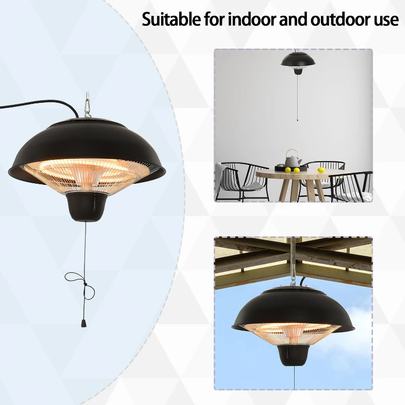 Outsunny Lampa pentru Incalzire Electrica Suspendata pentru Externa cu Iluminatie Led 1500W