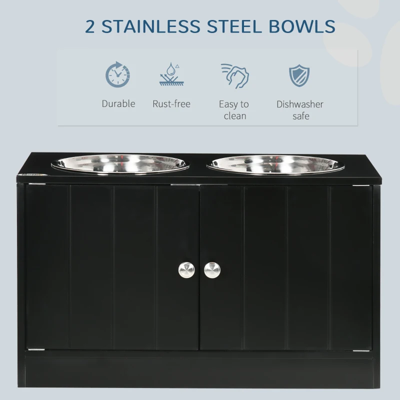 PawHut Statie Hranire Caini Mari – 2 Boluri Inox & Depozitare