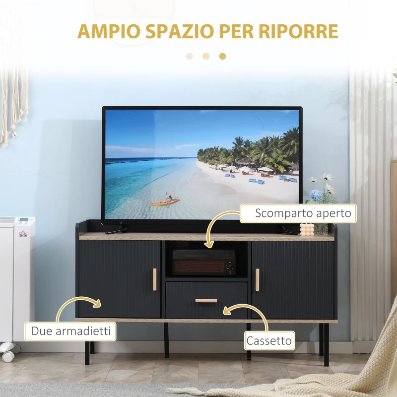 HOMCOM Mobile Porta TV fino a 55" con Ripiano, Cassetto e Armadietti, 120x40x65cm, Grigio