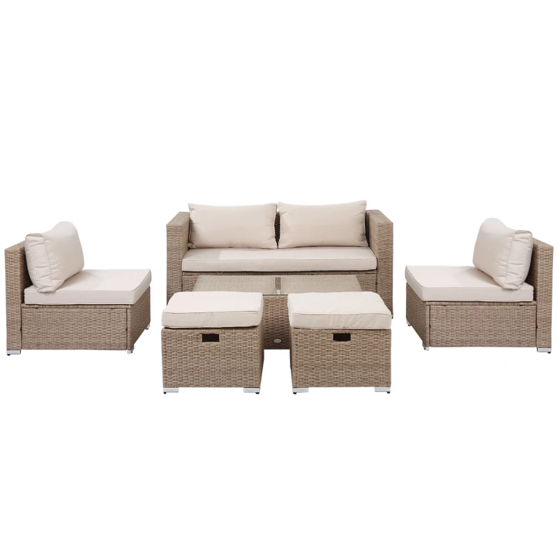 rotan zitset, 6-delige zitgroep, tuinset, salontafel, metaal, kaki