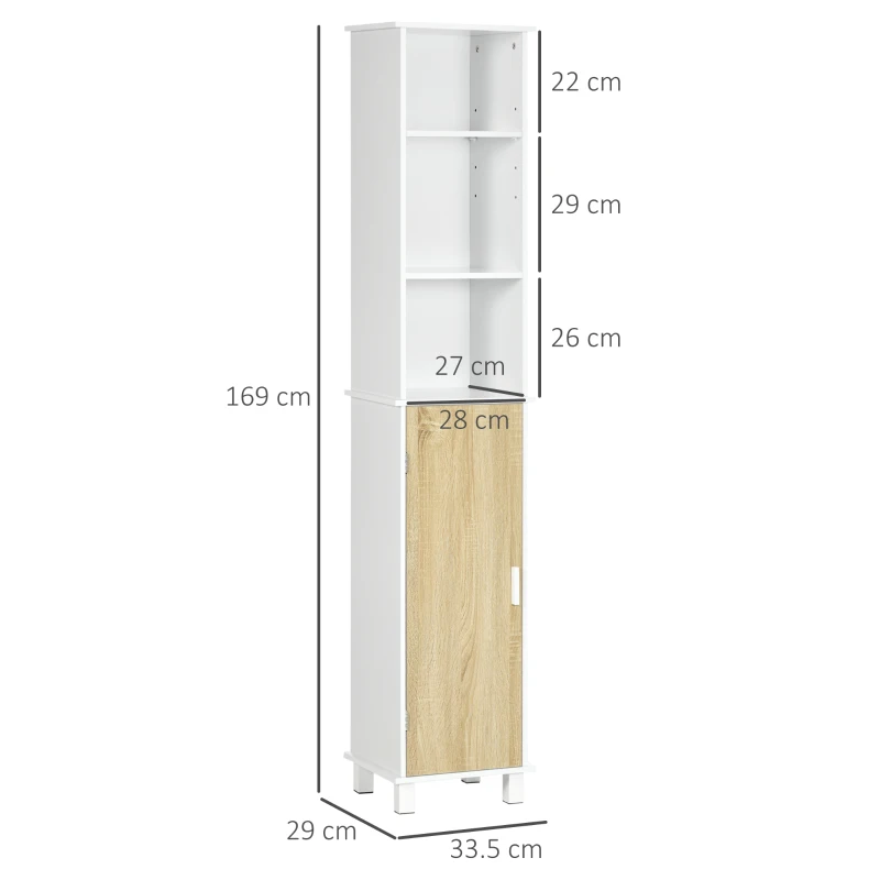 Kleankin Dulap de depozitare pentru baie inalt ,Organizator lateral subtire cu polita deschisa cu 2 niveluri, dulap, usa, alb