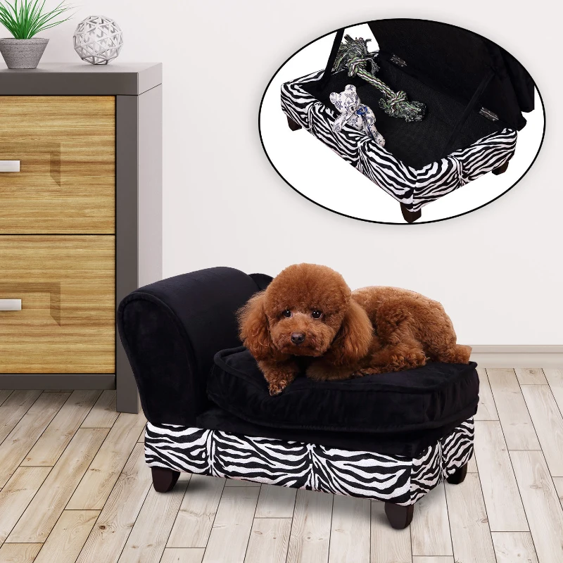 PawHut hondenbank hondenzetel met opbergruimte katten sofa hondenbed huisdier met kussen