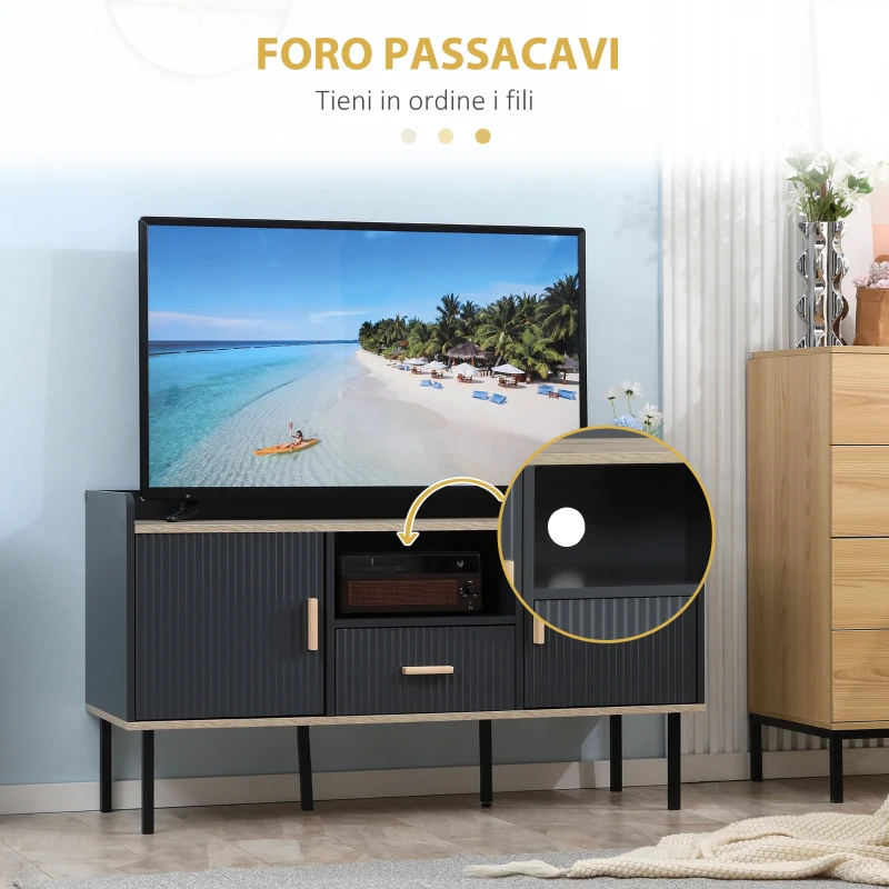 HOMCOM Mobile Porta TV fino a 55" con Ripiano, Cassetto e Armadietti, 120x40x65cm, Grigio