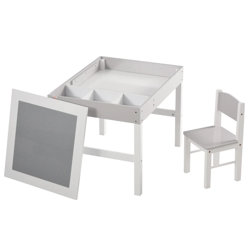 HOMCOM Kids Table and Chair Set, with Storage Space - Grey