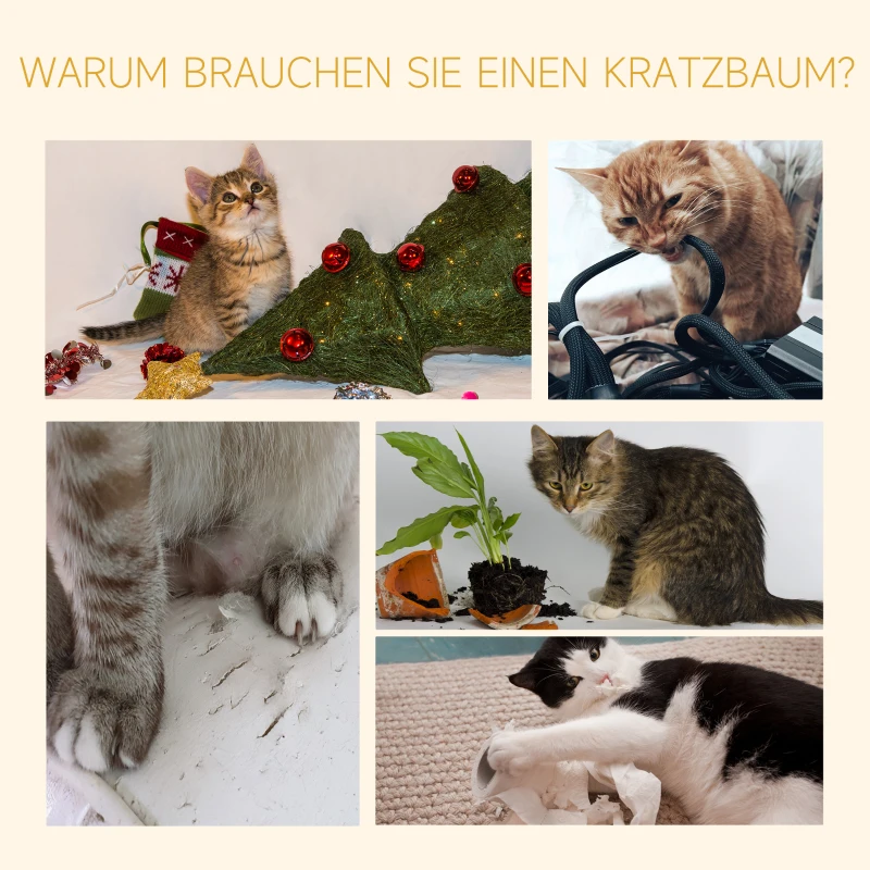 Krabpaal PawHut met sisalpalen, krabpaal voor katten, klimboom voor katten, kattenboom, beige, 40 x 34 x 230-260 cm(m-7)