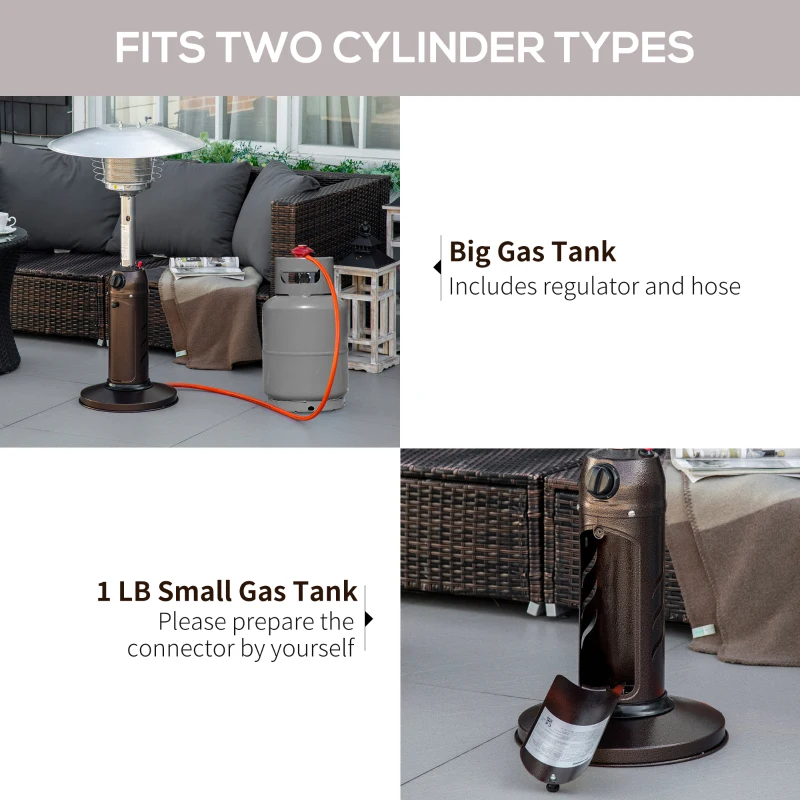 Outsunny 4KW Gas Patio Heater with Tip-over Protection, Outdoor Heater with Piezo Ignition, Adjustable Heat, Regulator and Hose for Garden, Outdoors, Brown