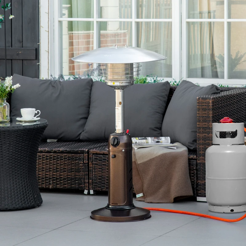 Outsunny 4KW Gas Patio Heater with Tip-over Protection, Outdoor Heater with Piezo Ignition, Adjustable Heat, Regulator and Hose for Garden, Outdoors, Brown