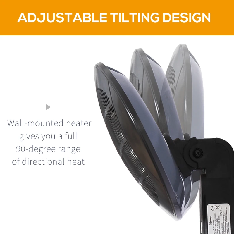 Outsunny Lampa Sistem Incalzire de Perete pentru Extern 2000W in Aluminiu Negru