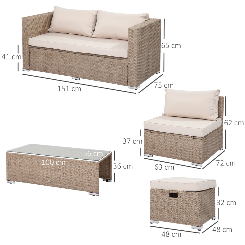 rotan zitset, 6-delige zitgroep, tuinset, salontafel, metaal, kaki